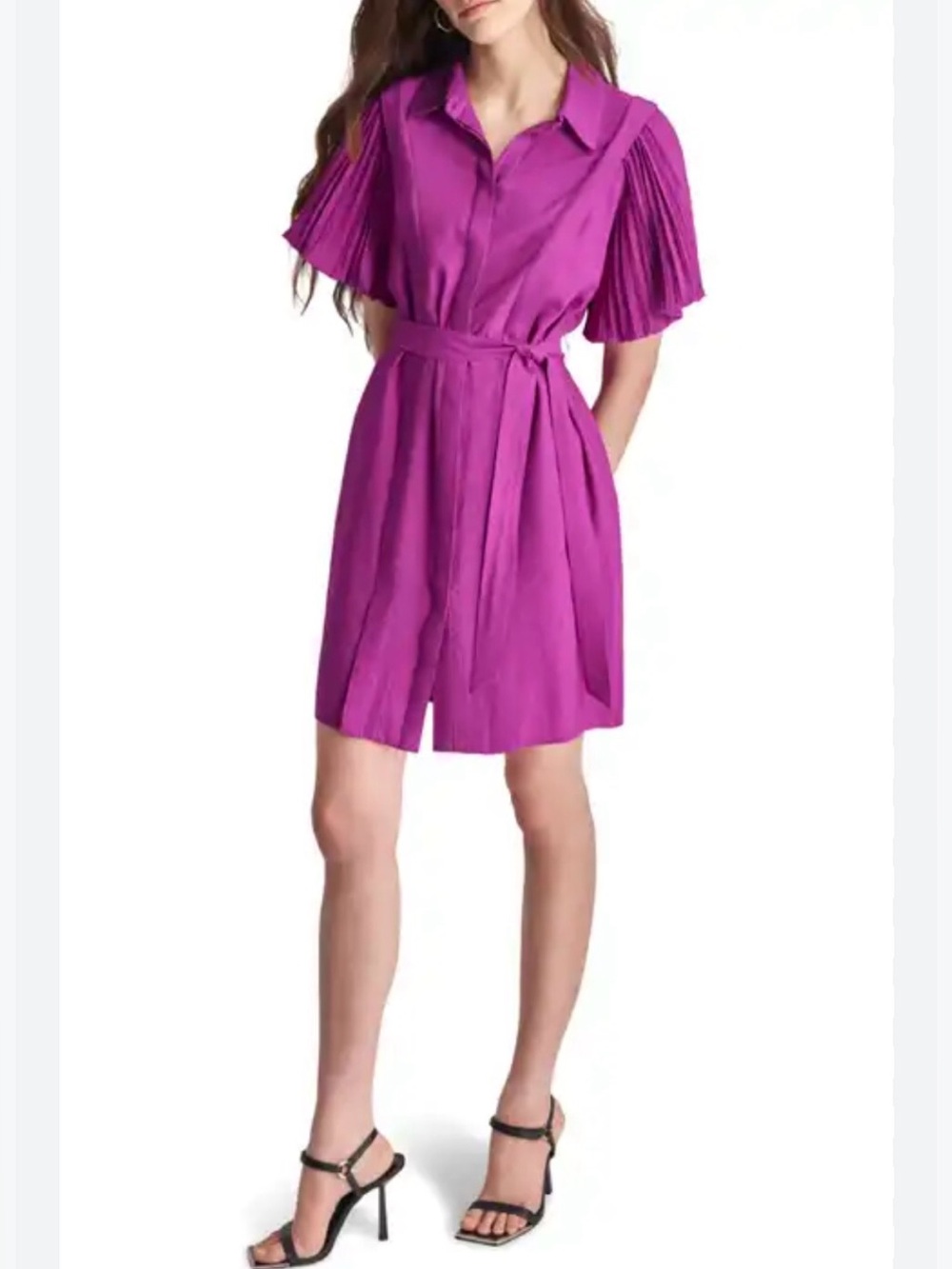 NWT DKNY Pleated Sleeve Shirt Dress - Orchid